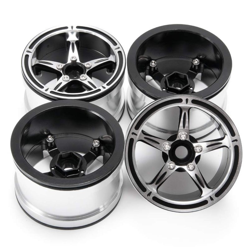 MOHERO 2.2" Beadlock Wheels Rims for 1/10 Scale RC Crawler Car Axial Wraith TRX-4 D90 Pack of 4 (Silver+Black) - Image 5
